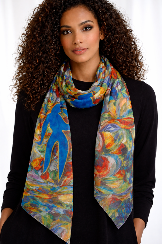 Rhythm of Motion Pure Silk Scarf – Abstract Art Summer Designer Scarf