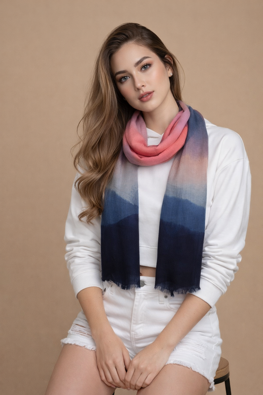 Ethereal Horizon Silk Scarf – Layered Landscape Gradient