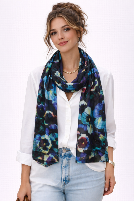 Écharpe de créateur en pure soie à motif floral