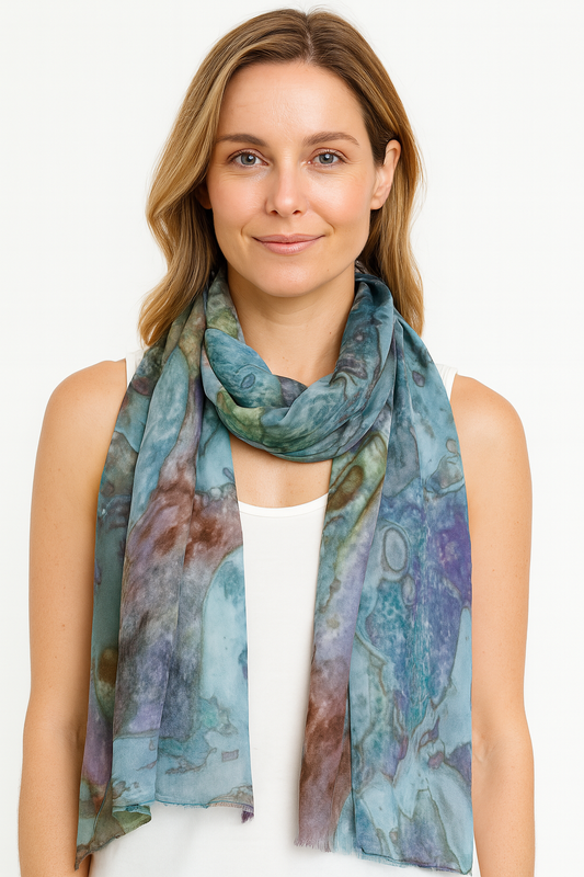 Abstract Marble Print Fine Merino Designer Scarf