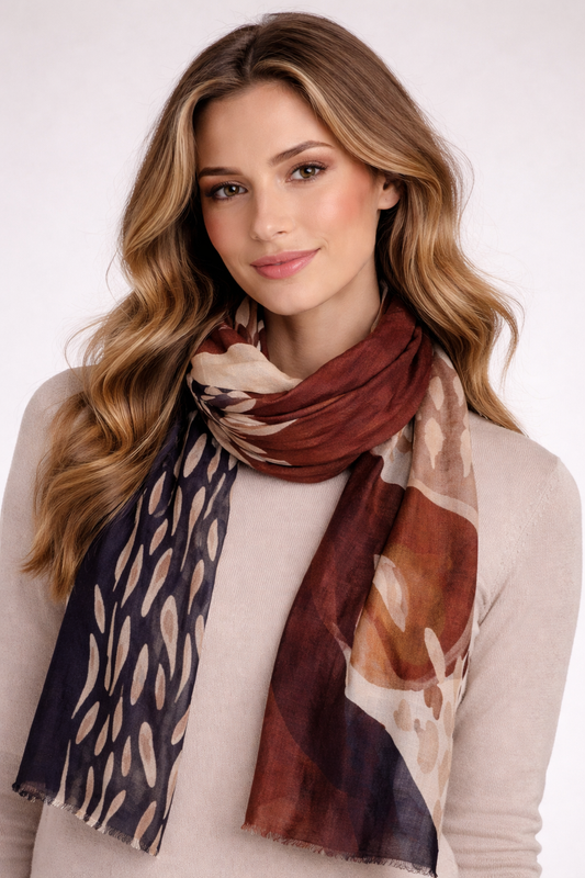 Terracotta Eclipse – Merino Wool Modern Abstract Scarf