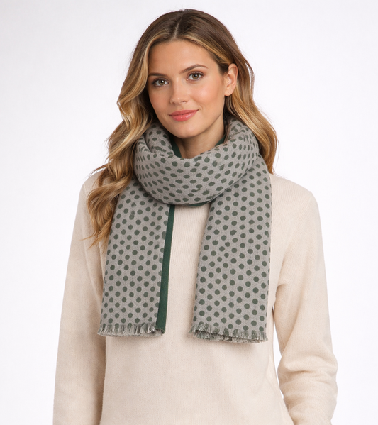 Unisex Emerald Polka Dot Textured Woven Merino Silk Scarf