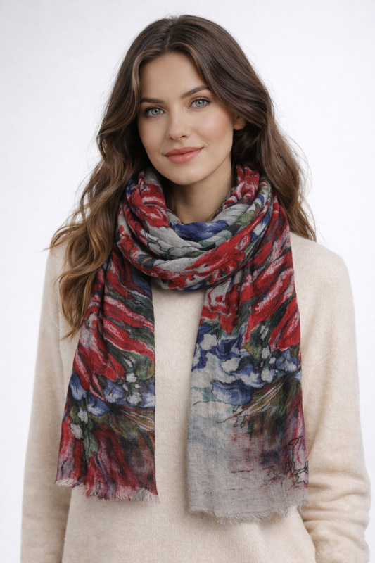 Scarlet Protea Reverie – Merino Wool Scarf