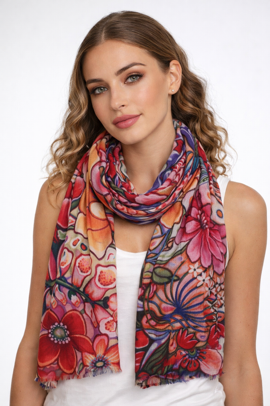 Opulent Bloom Cascade – Fine Merino Scarf