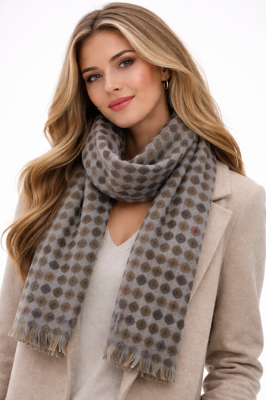 Unisex Olive Mist Polka Textured Woven Merino Silk Scarf
