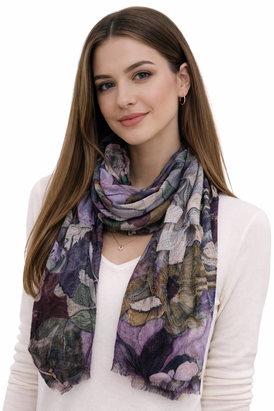 Twilight Botanical Whisper –Merino Wool Scarf