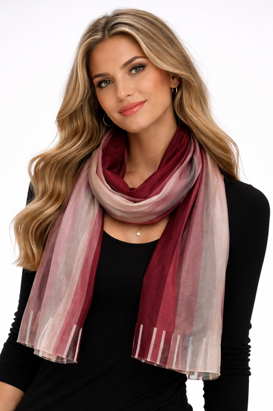 Sunset Spectrum Stripes – Pure Silk Gradient Scarf