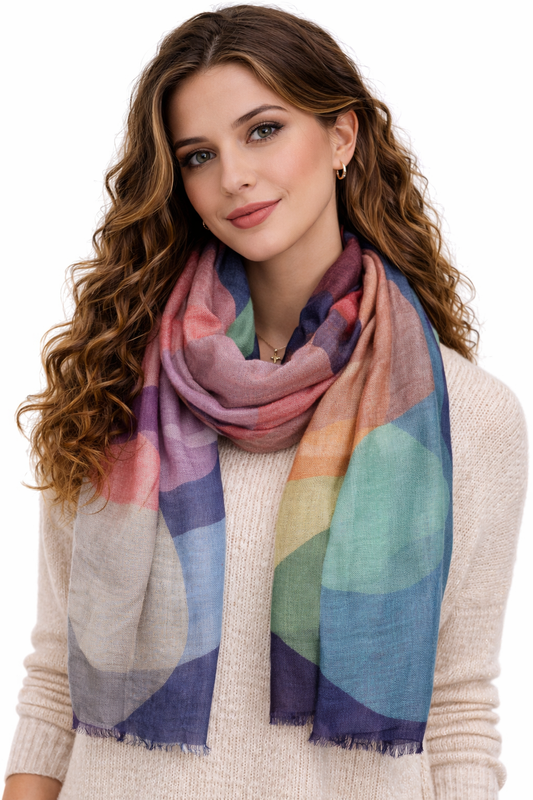 Midnight Orbit – Fine Merino Contemporary Geometric Scarf