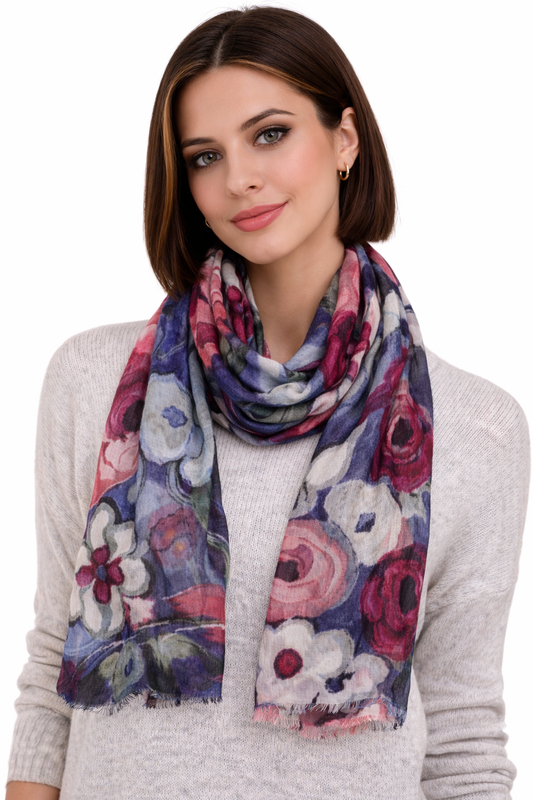 Moonlit Bloom Garden – Modal Silk Scarf