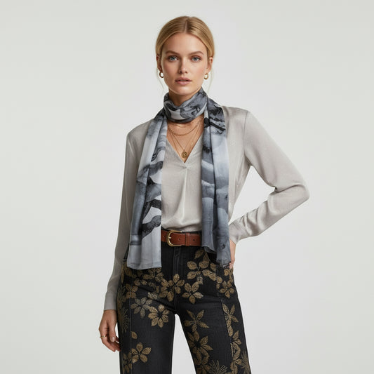 Wild Stallion Monochrome Animal Scarf – Modal Silk Designer Wrap | Black & White Horse Print