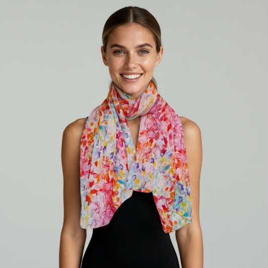 Rainbow Petals Abstract Multicolour Cotton Modal Designer Scarf – Artistic Watercolor Print