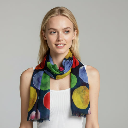 Midnight Polka Cotton Modal Scarf – Hand-Painted Dot Print
