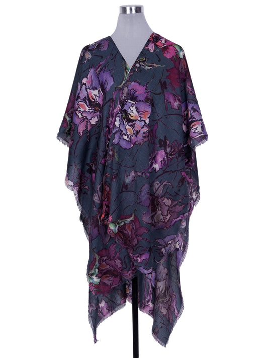 Enchanted Floral Merino Wool Travel Cape