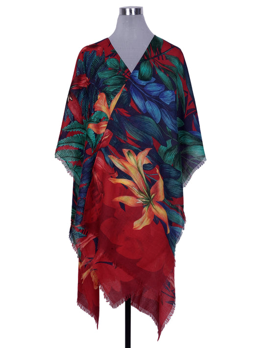 Floral Art Merino Wool Travel Cape