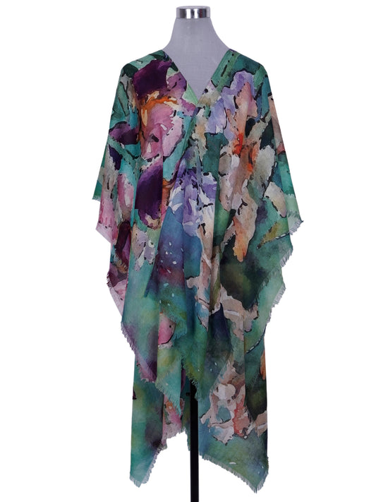 Wild Woods Floral Merino Wool Travel Cape