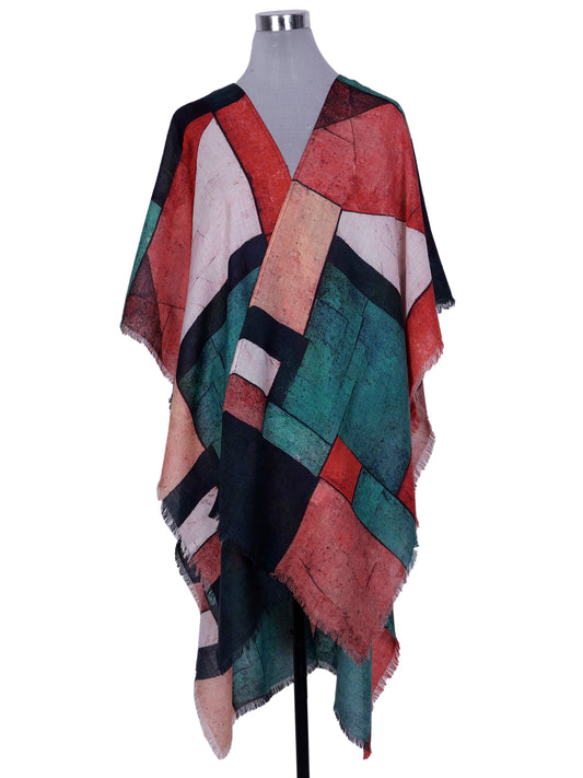 Geometrical Art Merino Wool Travel Cape