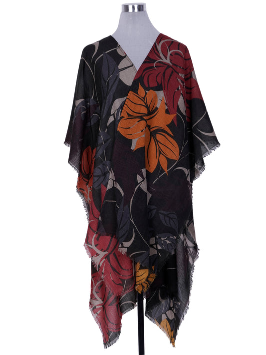 Floral Merino Wool Travel Cape