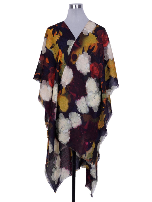 Oil painted floral Merino Wool Travel Cape