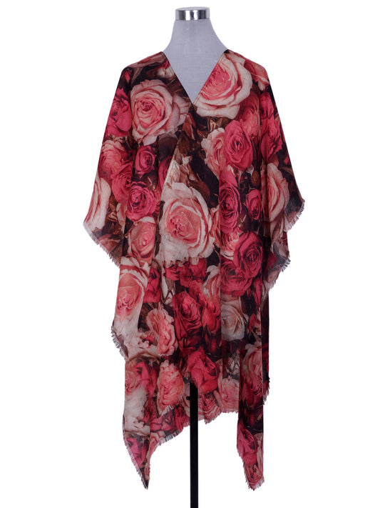 Floral Merino Wool Travel Cape