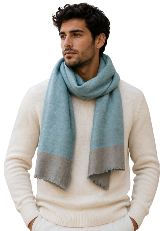 Unisex Zari Border Woven Merino Scarf | Grey