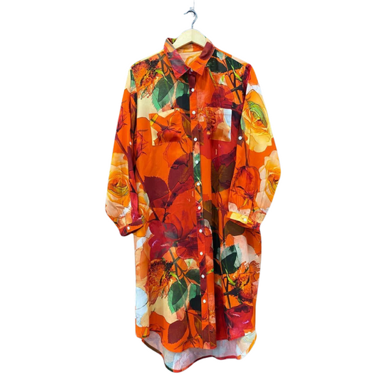 Floral Print Mid-Length Shirt Dress.
