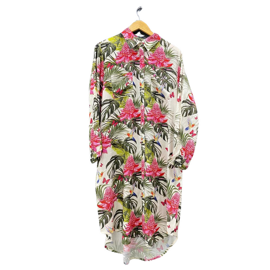Floral Print Mid-Length Shirt Dress.