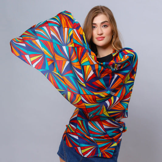 Geometric Prism Abstract Scarf – Pure Silk Designer Wrap | Multicolour Art Print