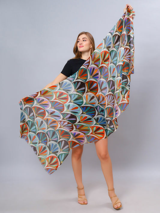 Écharpe géométrique en soie mérinos de créateur