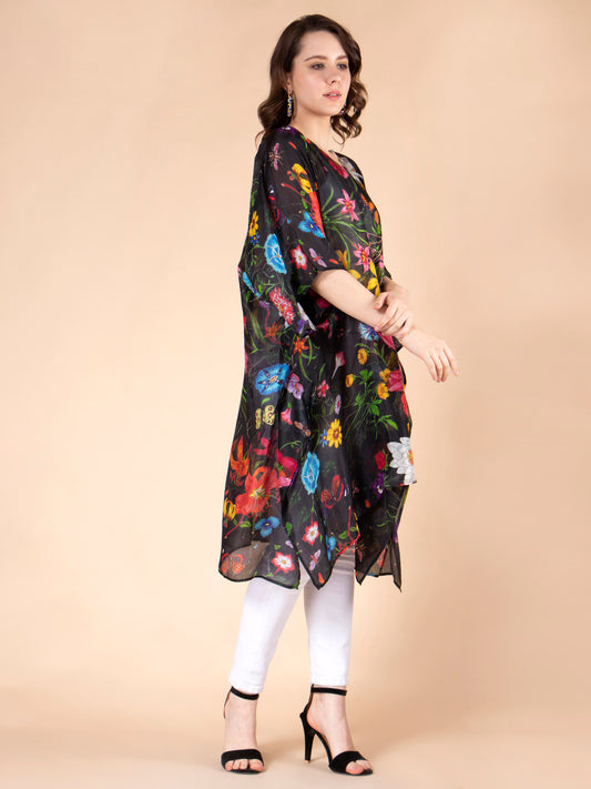 Cape caftan à motifs floraux