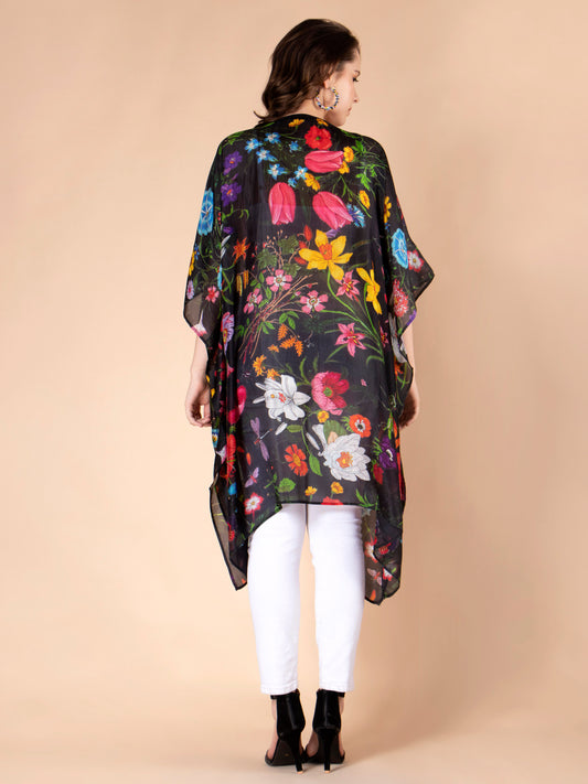 Cape caftan à motifs floraux