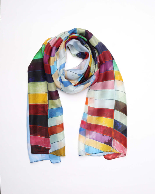 Skyline Spectrum Australian Coastal Pure Silk Designer Scarf – Multicolour Australian Beach House Print