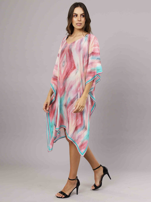 Abstract Print Long Silk Kaftan