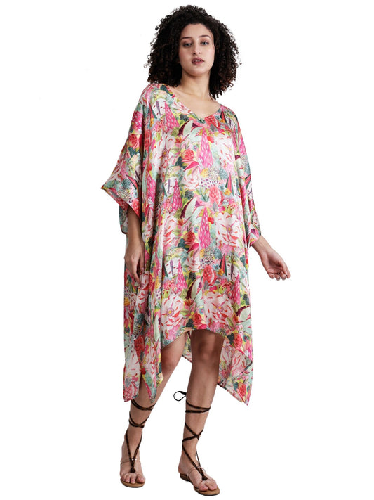 Caftan en crêpe de viscose fleuri