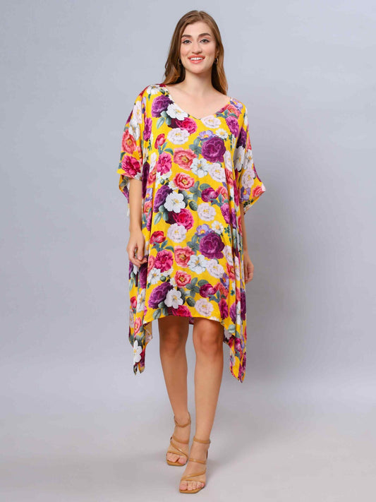 Floral Viscose Crepe Kaftan