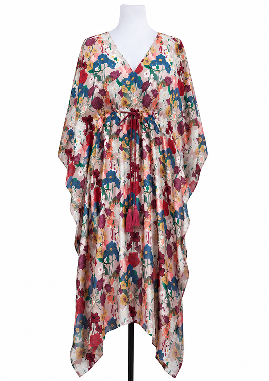 Floral Viscose Crepe Long Kaftan Dress