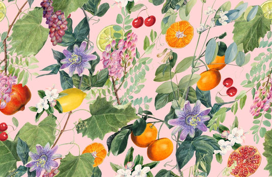 Fruit Print Viscose Crepe Long Kaftan Dress