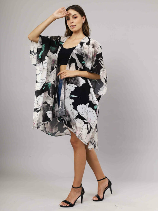 Floral Art Viscose Crepe Kaftan Cape