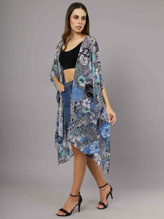 Floral Art Viscose Crepe Kaftan Cape