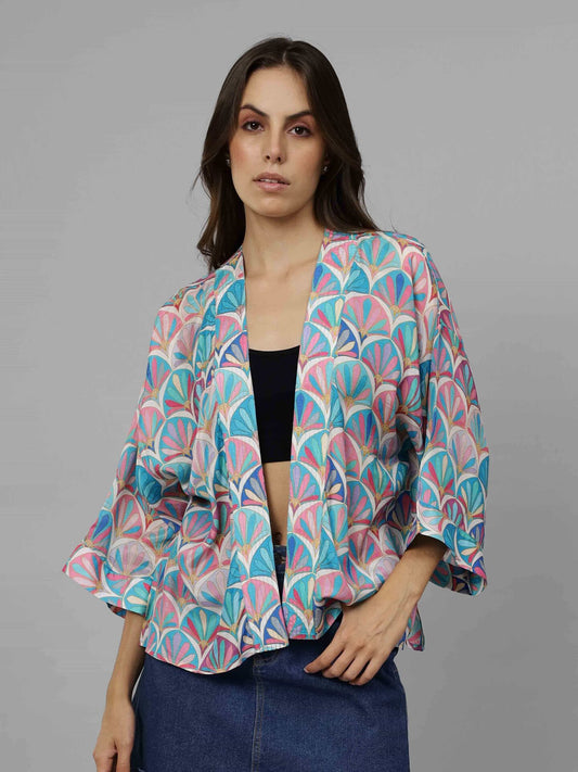 Geometric Cotton Muslin Short Kimono