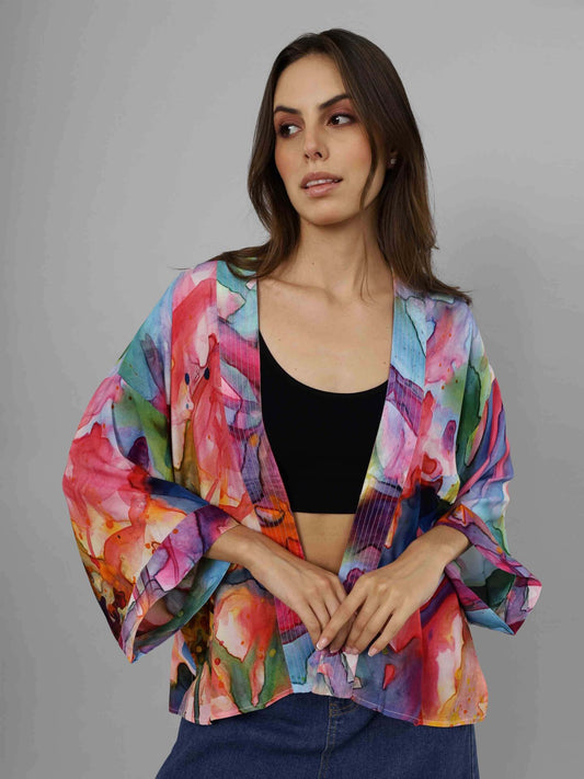 Abstract Cotton Velvet Short Kimono