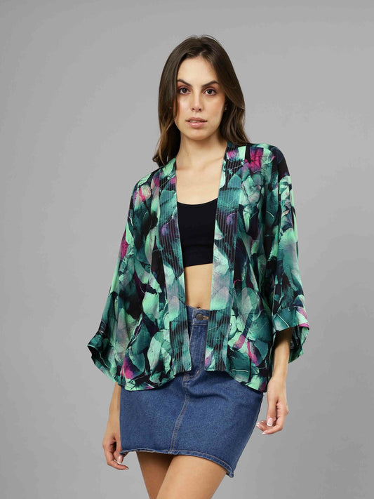 Abstract Cotton Muslin Short Kimono