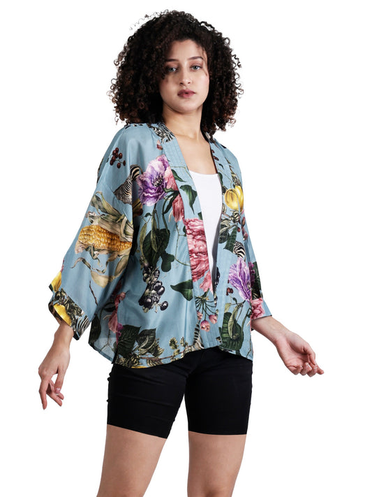 Kimono corto de muselina de algodón con estampado floral