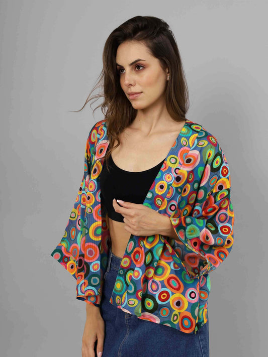 Abstract Cotton Muslin Short Kimono
