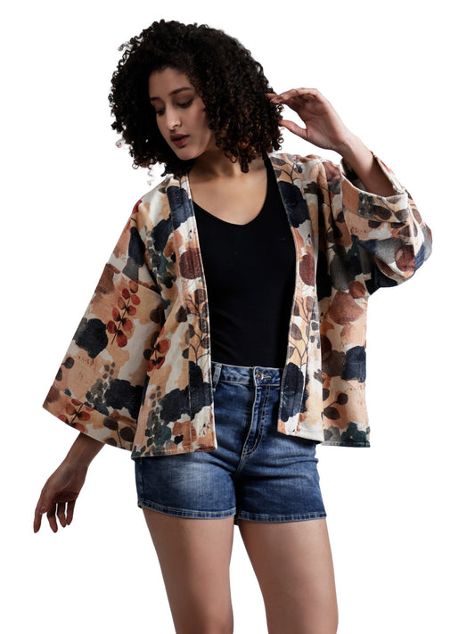 Abstract Print Cotton Velvet Short Kimono