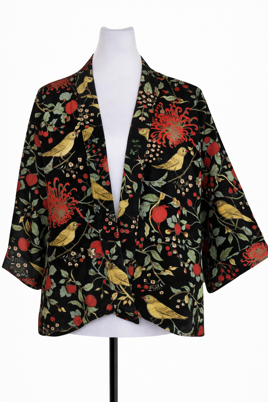 Floral Print Cotton Velvet Short Kimono