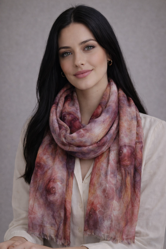 Hand Painted Crimson Tulip Marble – Fine Merino Wool Scarf