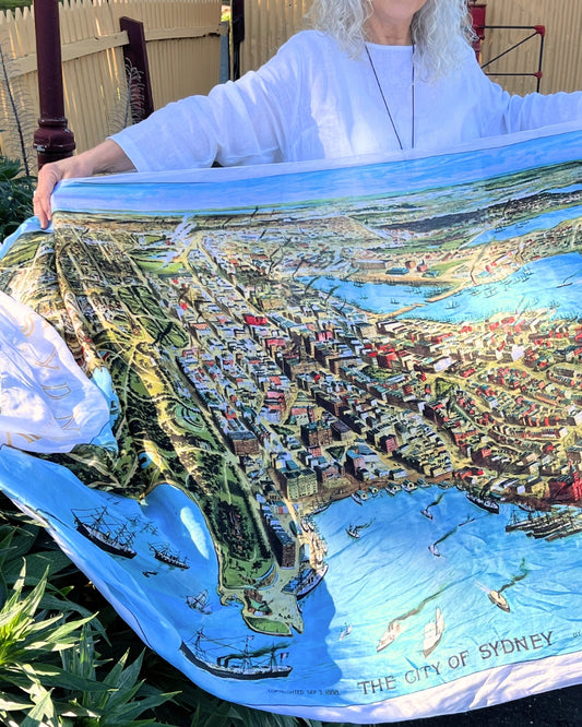 Sydney City Illustrated Map Cotton-Modal Scarf/Sarong – 110×190 cm | Australia Map Art Collection