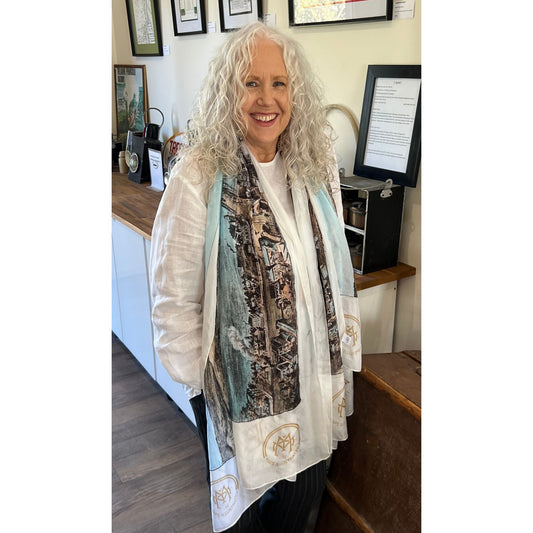 Brisbane Illustrated Map Cotton-Modal Scarf/Sarong – 110×190 cm | Queensland Map Art Collection