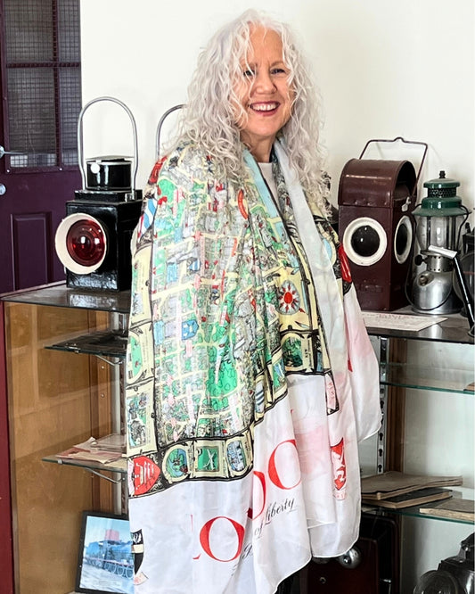 London Illustrated Map Cotton-Modal Scarf/Sarong – 110×190 cm | Historic City Map Art Collection