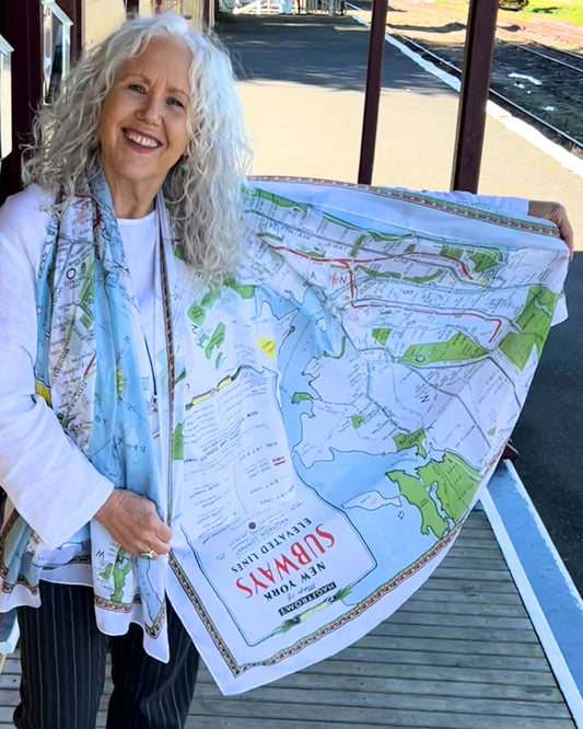 New York Subway Map Cotton-Modal Scarf/Sarong – 110×190 cm | Vintage NYC Transit Map Art